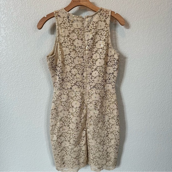 As U Wish Gold Champagne Lace Sequin Cocktail Holiday Dress Size M - Picture 2 of 6
